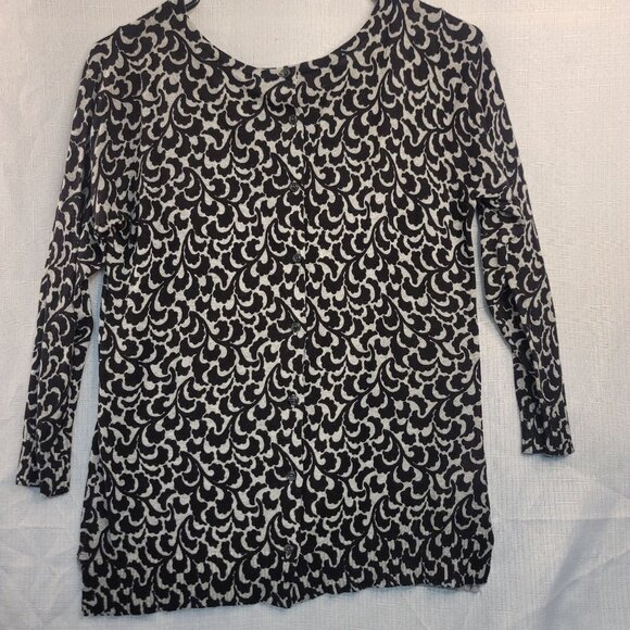 Ann Taylor Loft Womens Knit Sweater Black White Cotton XS Long Sleeves - Picture 2 of 7